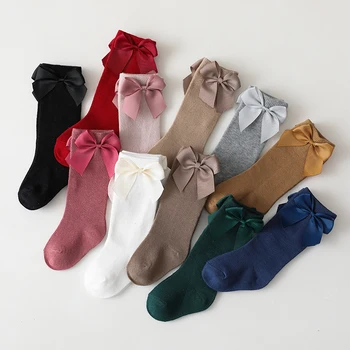 Новый бренд, Носки для малышей, осень-зима, Детские носки до колена для девочек, хлопковые Детские носки в испанском стиле с большим бантом